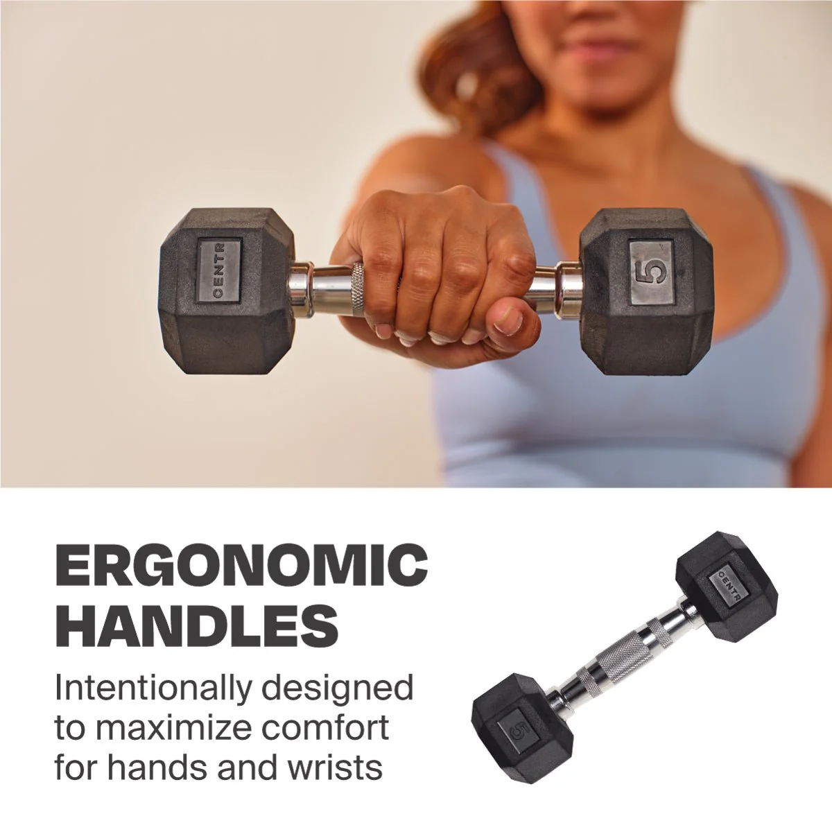 Centr 5-25 Lb Dumbbell Weight Set with Rack - Image 4