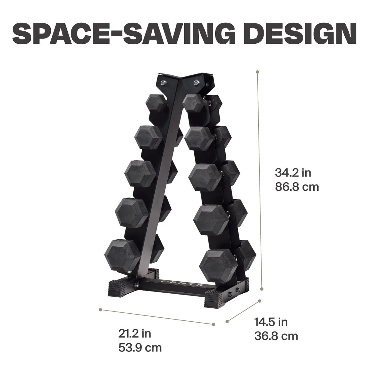 Centr 5-25 Lb Dumbbell Weight Set with Rack - Image 6